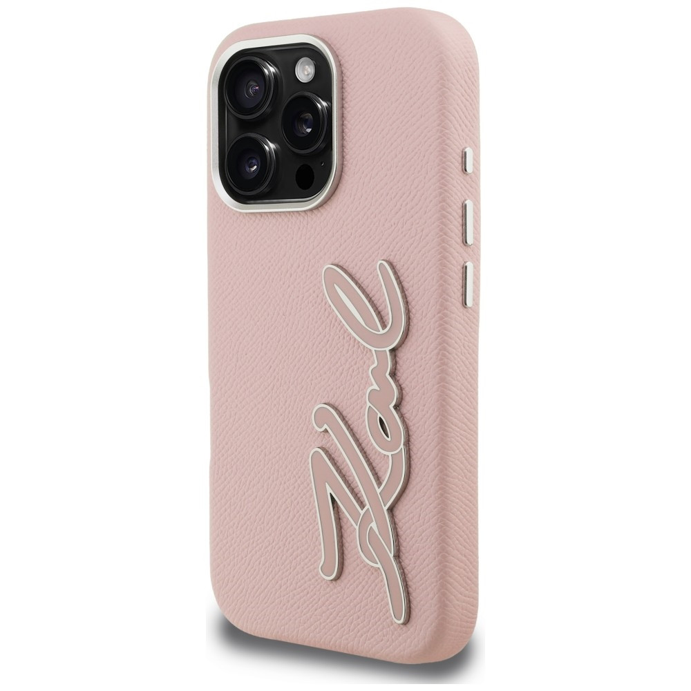 Kryt Karl Lagerfeld FW Grained Signature Logo Apple iPhone 16 Pro pink