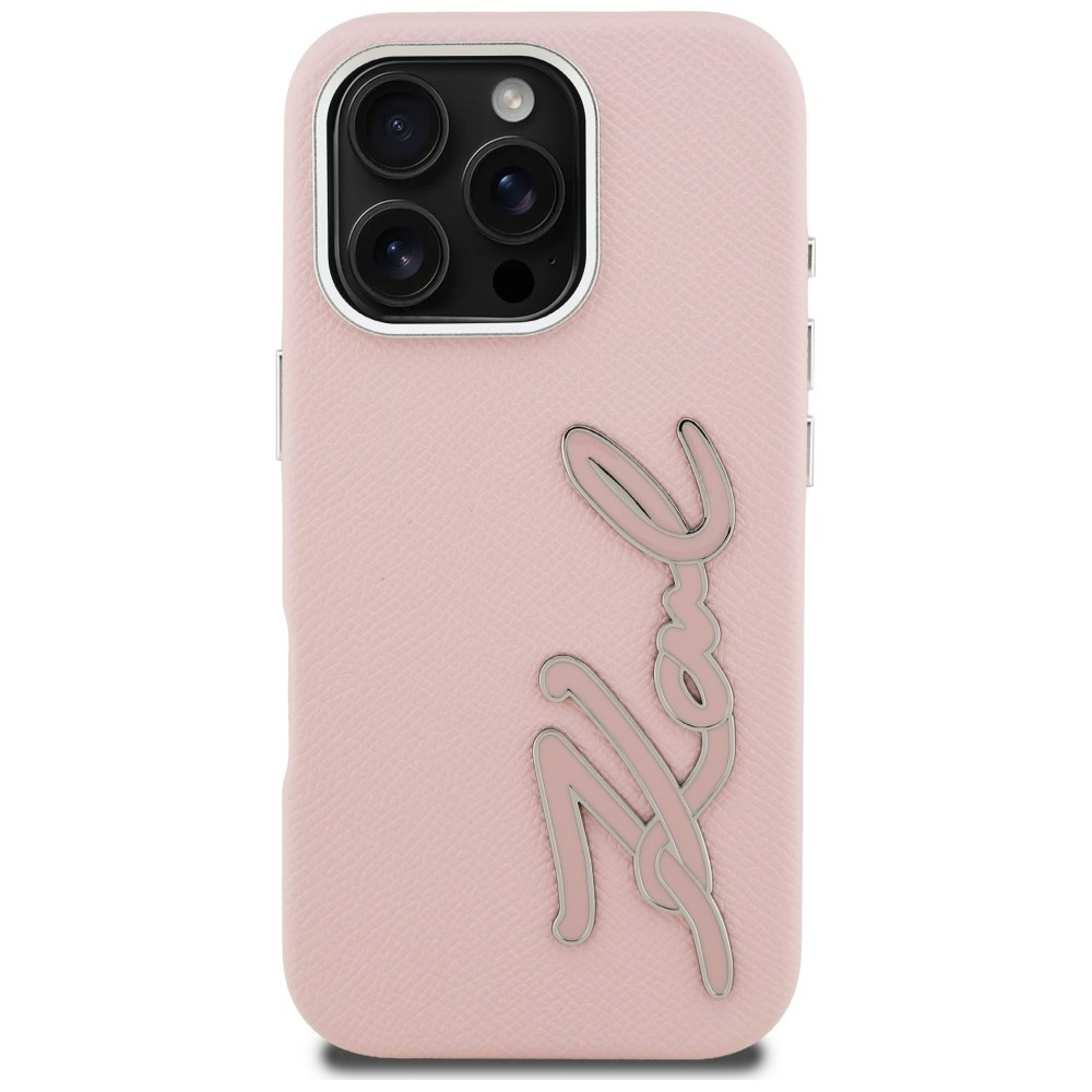Kryt Karl Lagerfeld FW Grained Signature Logo Apple iPhone 16 Pro pink
