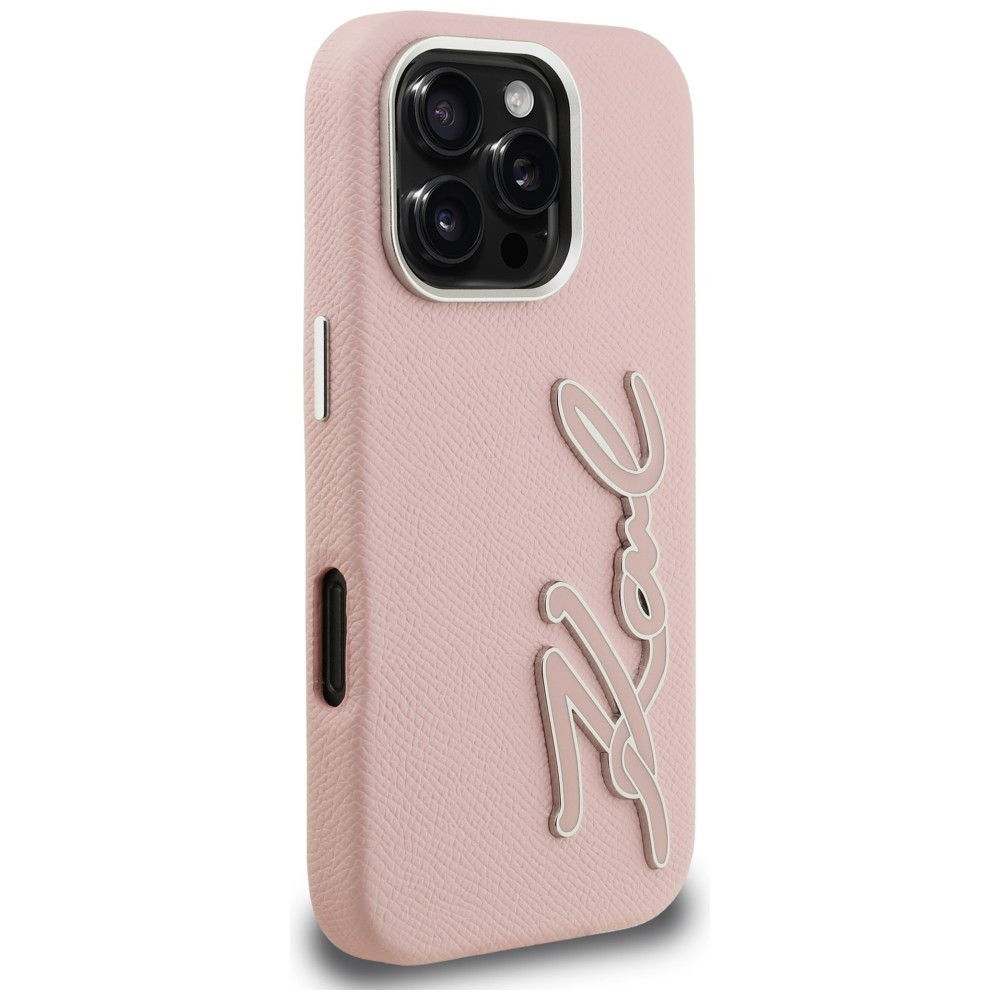Kryt Karl Lagerfeld FW Grained Signature Logo Apple iPhone 16 Pro pink