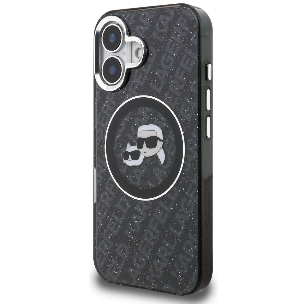 Kryt Karl Lagerfeld IML Glitter Karl & Choupette Heads Logo MagSafe Apple iPhone 16 black