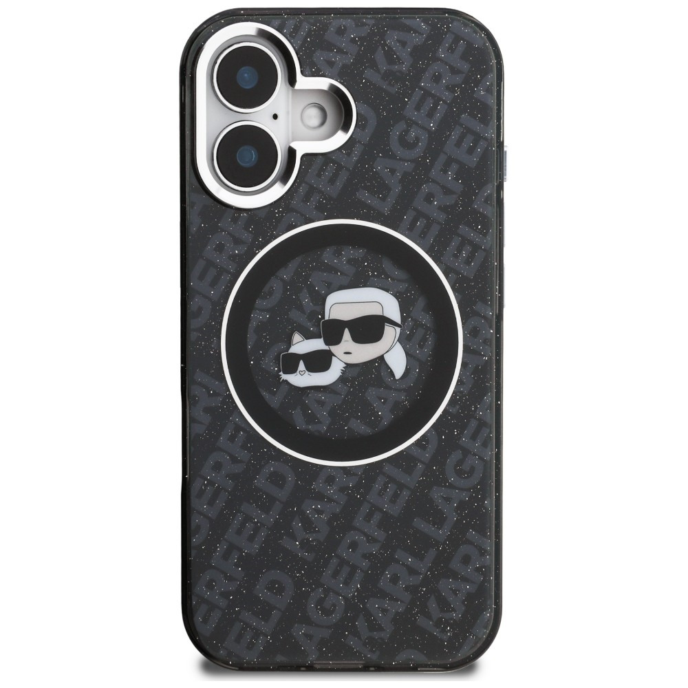 Kryt Karl Lagerfeld IML Glitter Karl & Choupette Heads Logo MagSafe Apple iPhone 16 black