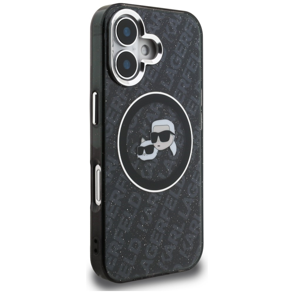 Kryt Karl Lagerfeld IML Glitter Karl & Choupette Heads Logo MagSafe Apple iPhone 16 black