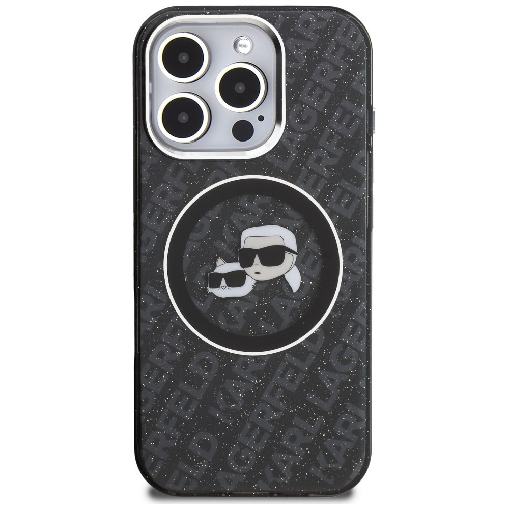 Kryt Karl Lagerfeld IML Glitter Karl & Choupette Heads Logo MagSafe Apple iPhone 16 Pro black