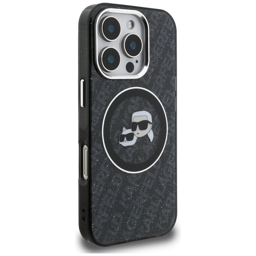 Kryt Karl Lagerfeld IML Glitter Karl & Choupette Heads Logo MagSafe Apple iPhone 16 Pro black