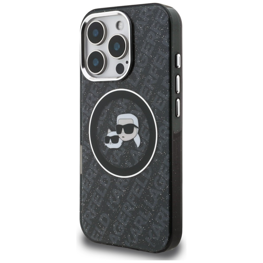 Kryt Karl Lagerfeld IML Glitter Karl & Choupette Heads Logo MagSafe Apple iPhone 16 Pro Max black