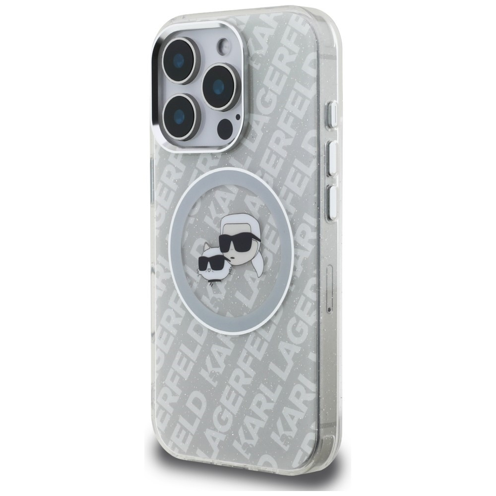 Kryt Karl Lagerfeld IML Glitter Karl & Choupette Heads Logo MagSafe Apple iPhone 16 Pro grey