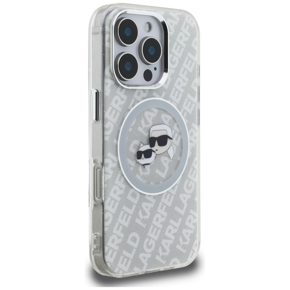 Kryt Karl Lagerfeld IML Glitter Karl & Choupette Heads Logo MagSafe Apple iPhone 16 Pro grey