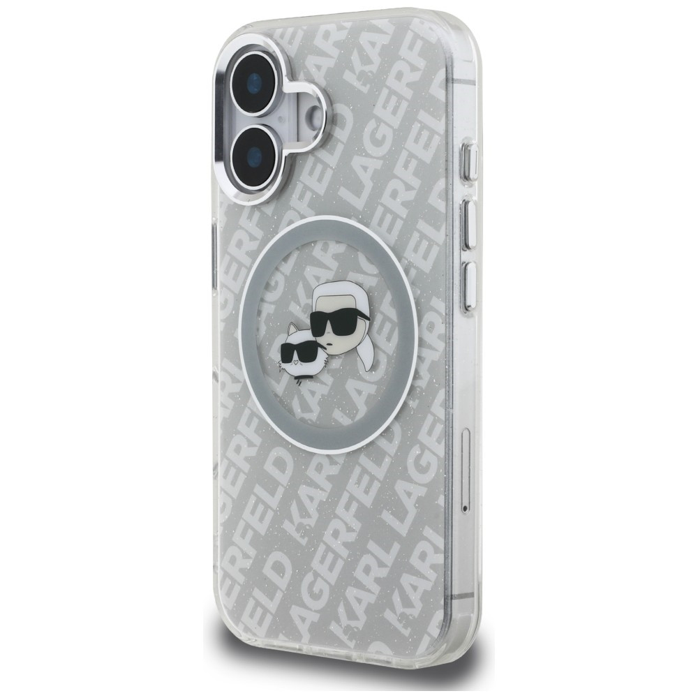 Kryt Karl Lagerfeld IML Glitter Karl & Choupette Heads Logo MagSafe Apple iPhone 16 grey