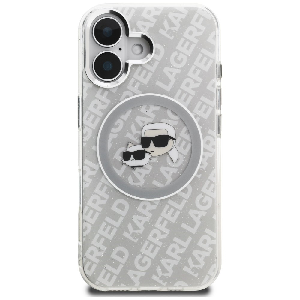 Kryt Karl Lagerfeld IML Glitter Karl & Choupette Heads Logo MagSafe Apple iPhone 16 grey