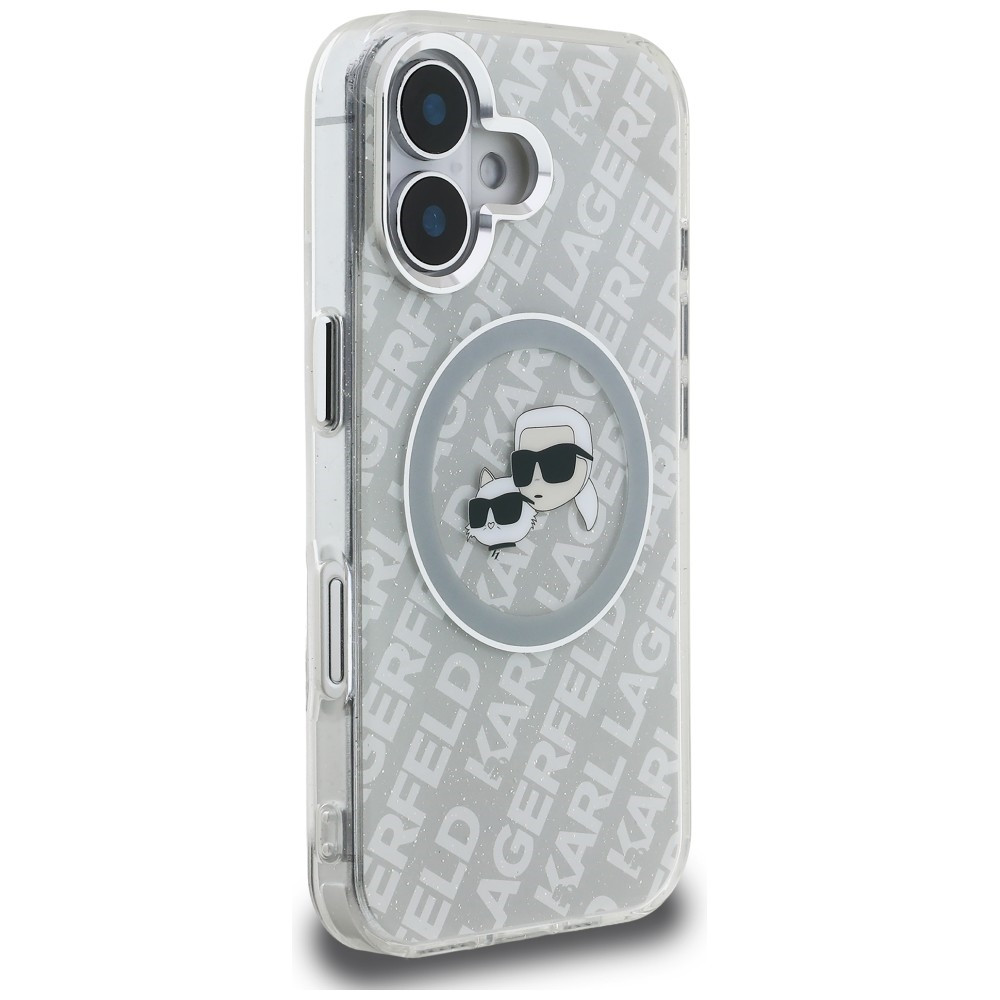 Kryt Karl Lagerfeld IML Glitter Karl & Choupette Heads Logo MagSafe Apple iPhone 16 grey