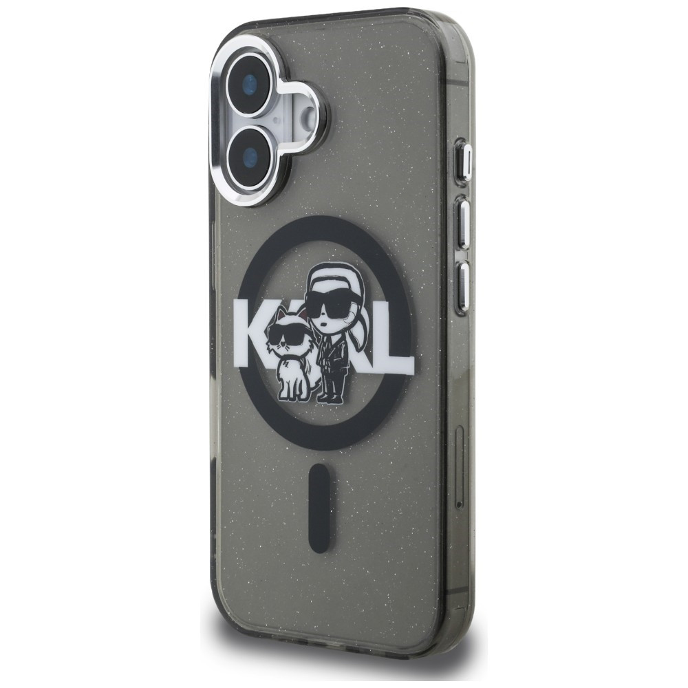 Kryt Karl Lagerfeld IML Glitter Karl & Choupette Sketch Logo MagSafe Apple iPhone 16 black