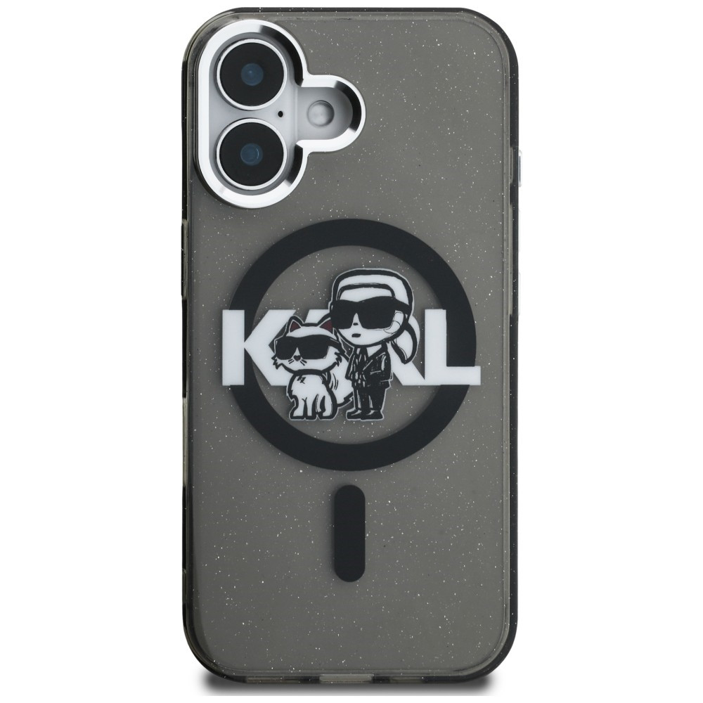 Kryt Karl Lagerfeld IML Glitter Karl & Choupette Sketch Logo MagSafe Apple iPhone 16 black