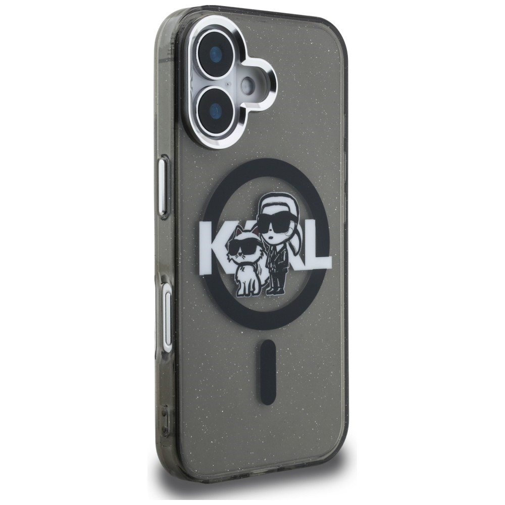 Kryt Karl Lagerfeld IML Glitter Karl & Choupette Sketch Logo MagSafe Apple iPhone 16 black