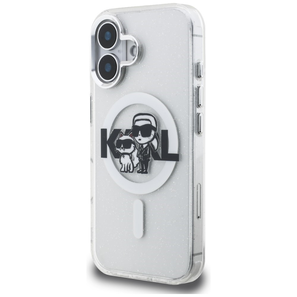 Kryt Karl Lagerfeld IML Glitter Karl & Choupette Sketch Logo MagSafe Apple iPhone 16 clear