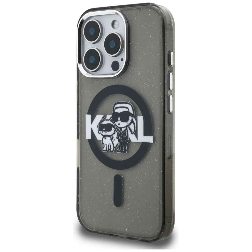 Kryt Karl Lagerfeld IML Glitter Karl & Choupette Sketch Logo MagSafe Apple iPhone 16 Pro black