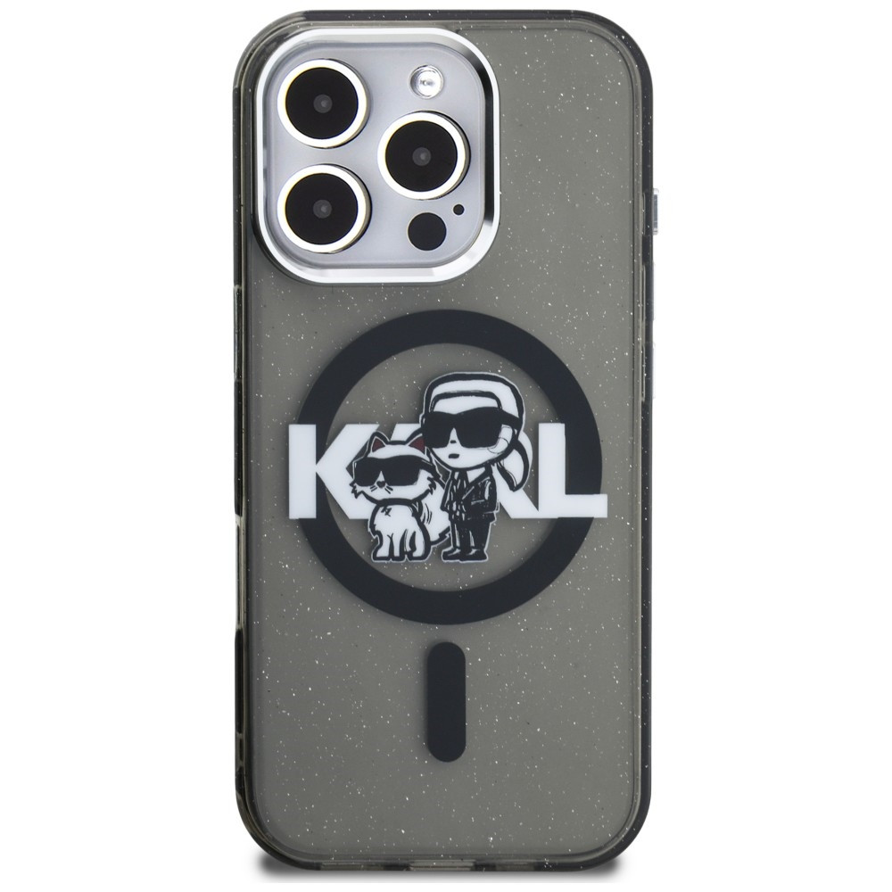 Kryt Karl Lagerfeld IML Glitter Karl & Choupette Sketch Logo MagSafe Apple iPhone 16 Pro black