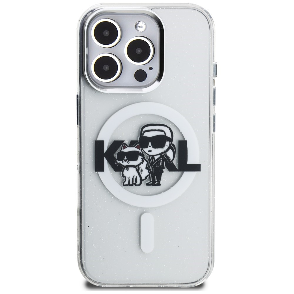 Kryt Karl Lagerfeld IML Glitter Karl & Choupette Sketch Logo MagSafe Apple iPhone 16 Pro Max clear