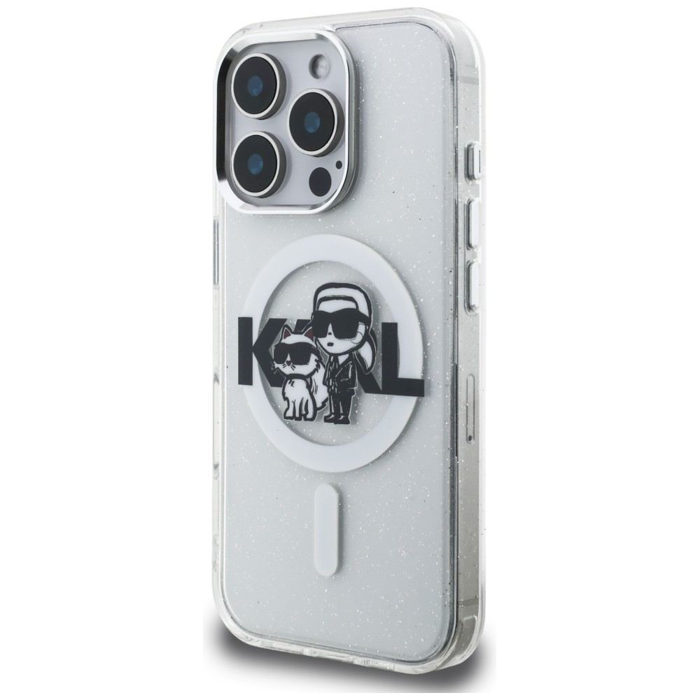 Kryt Karl Lagerfeld IML Glitter Karl & Choupette Sketch Logo MagSafe Apple iPhone 16 Pro clear
