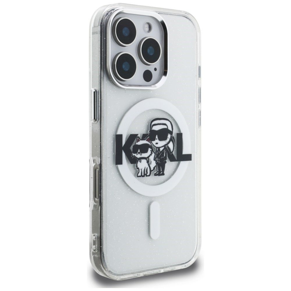 Kryt Karl Lagerfeld IML Glitter Karl & Choupette Sketch Logo MagSafe Apple iPhone 16 Pro clear