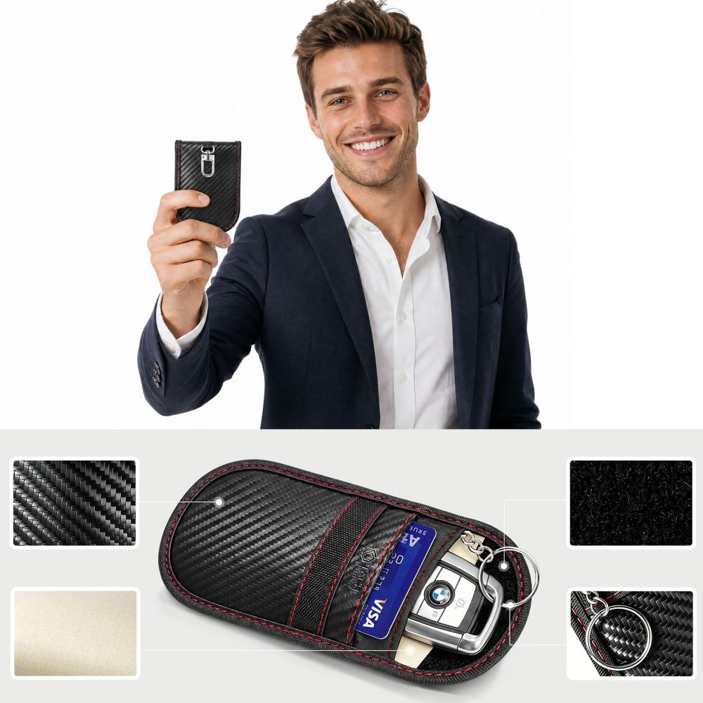 Kryt Tech-Protect KLR100 Pouch Keyless RFID Signal Blocker Case Carbon Black/red