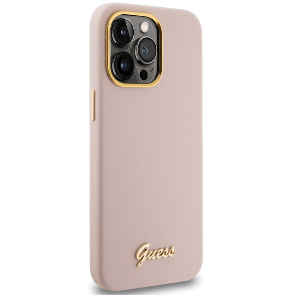Kryt Guess GUHCP15LSMBSLP Apple iPhone 15 Pro hardcase Silicone Script Metal Logo & Frame pink