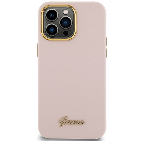 Kryt Guess GUHCP15LSMBSLP Apple iPhone 15 Pro hardcase Silicone Script Metal Logo & Frame pink