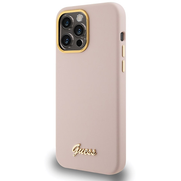 Kryt Guess GUHCP15LSMBSLP Apple iPhone 15 Pro hardcase Silicone Script Metal Logo & Frame pink