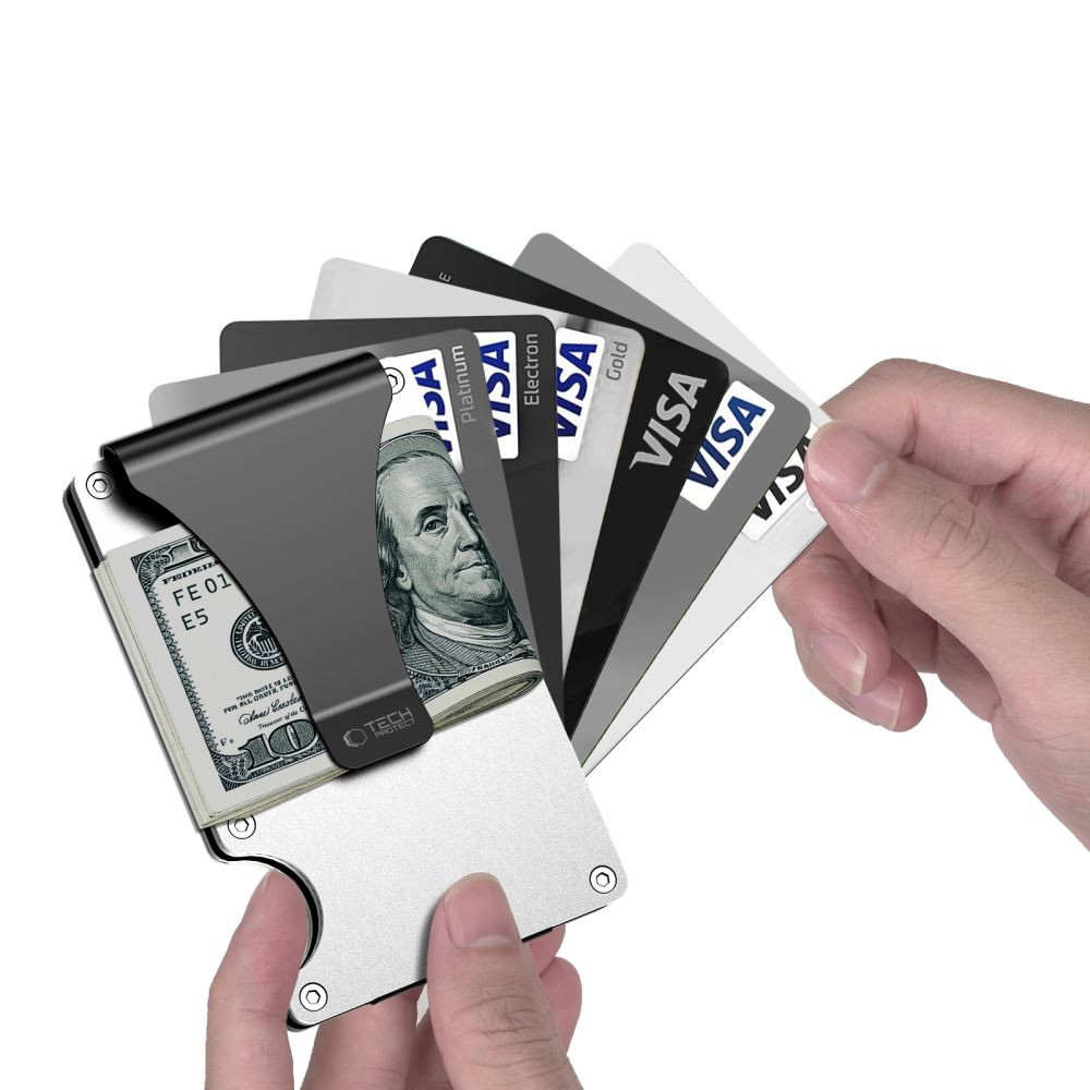 Knížkové pouzdro Tech-Protect Thorn RFID Card Wallet Steel Silver