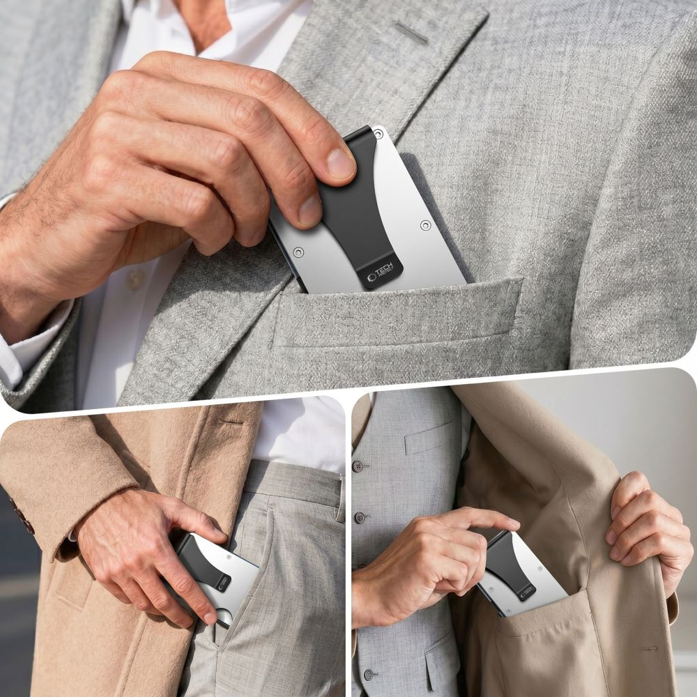 Knížkové pouzdro Tech-Protect Thorn RFID Card Wallet Steel Silver