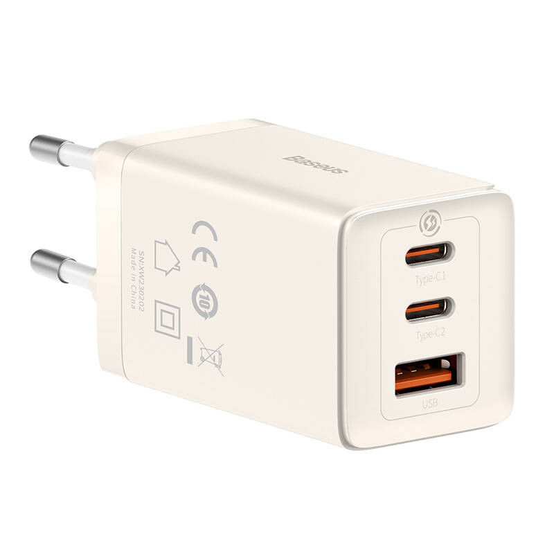 Síťová nabíječka Baseus GaN5 2xUSB-C, USB-A 65W + 1m cable (white)