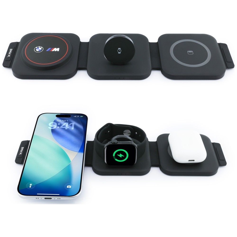 Bezdrátová nabíječka BMW M 3-in-1 Wireless Charger Qi2 15W Print Logo Red