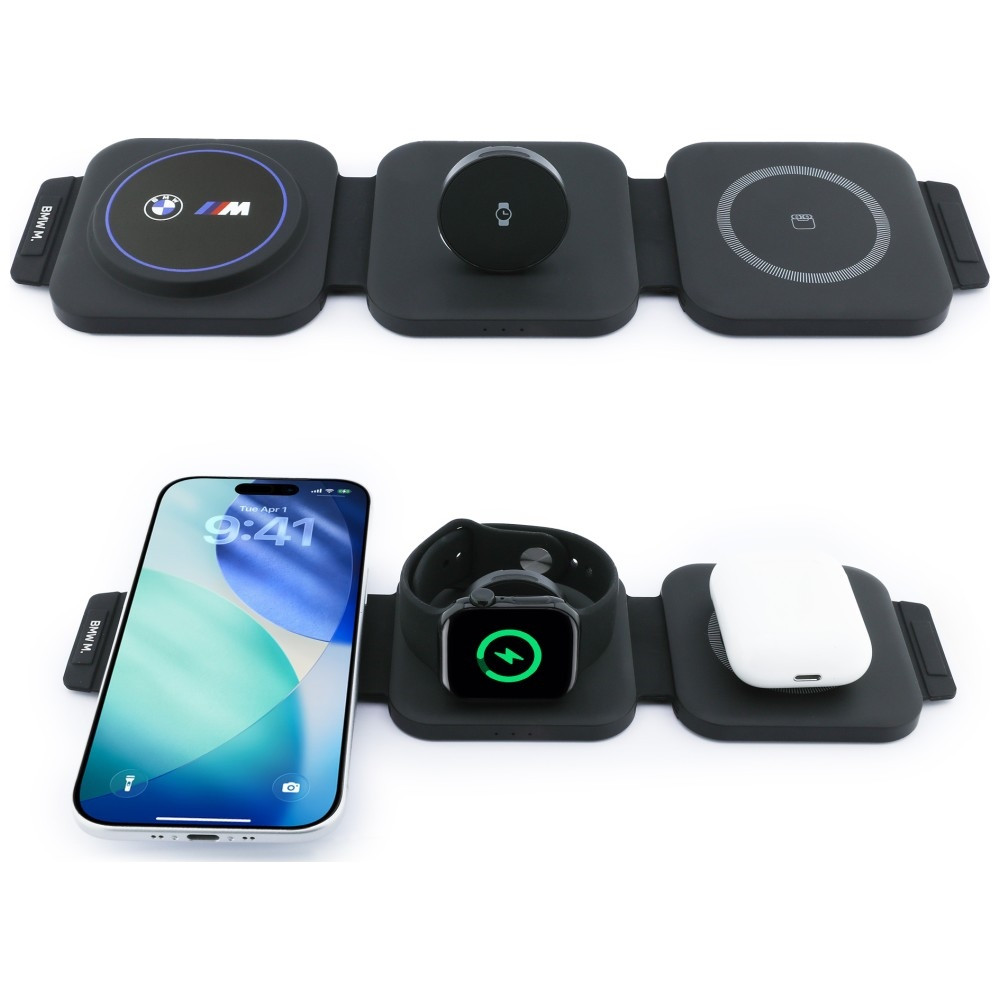 Bezdrátová nabíječka BMW M 3-in-1 Wireless Charger Qi2 15W Print Logo Blue