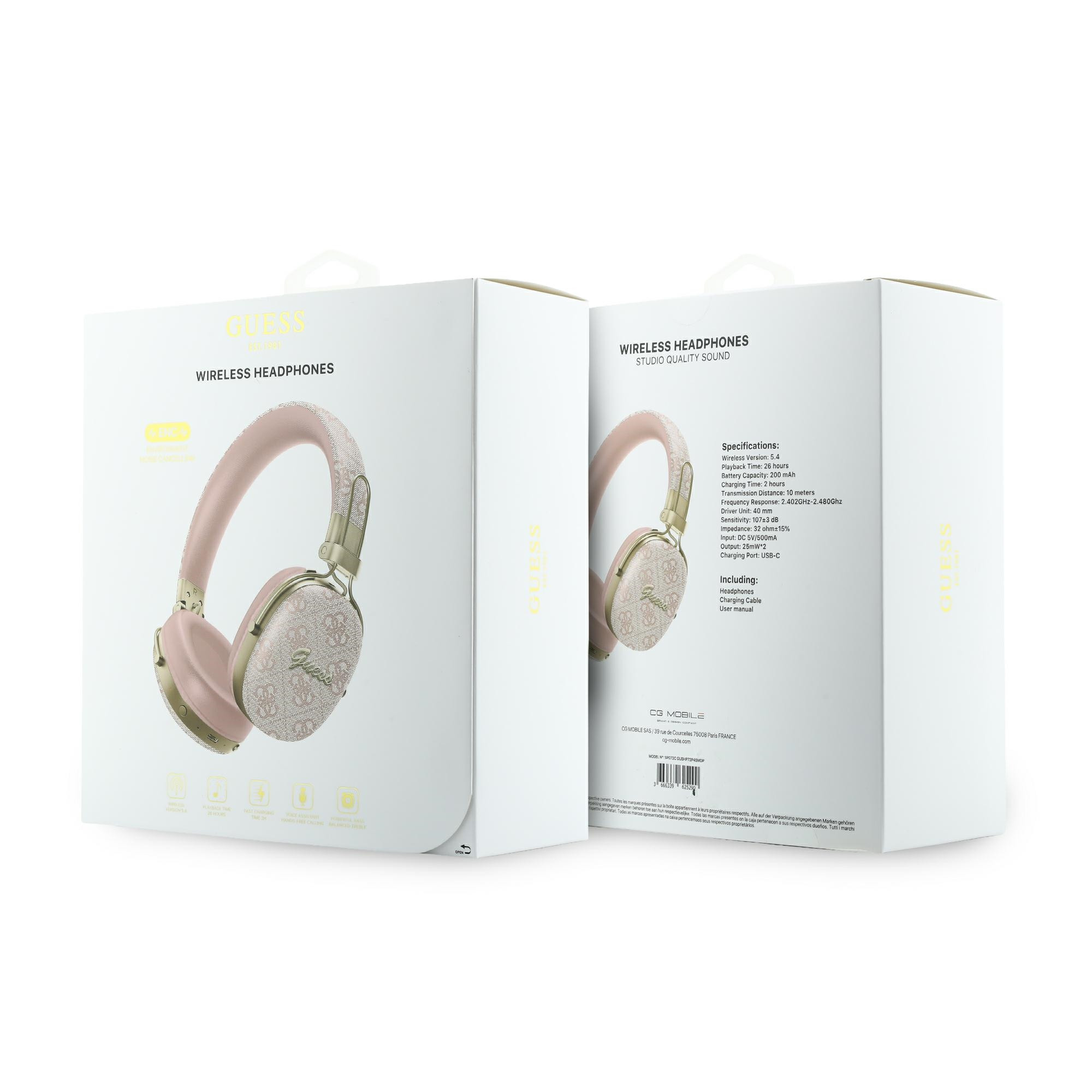 Kryt Guess Wireless over-ear headphones Bluetooth ENC Metal 4G Script Logo pink