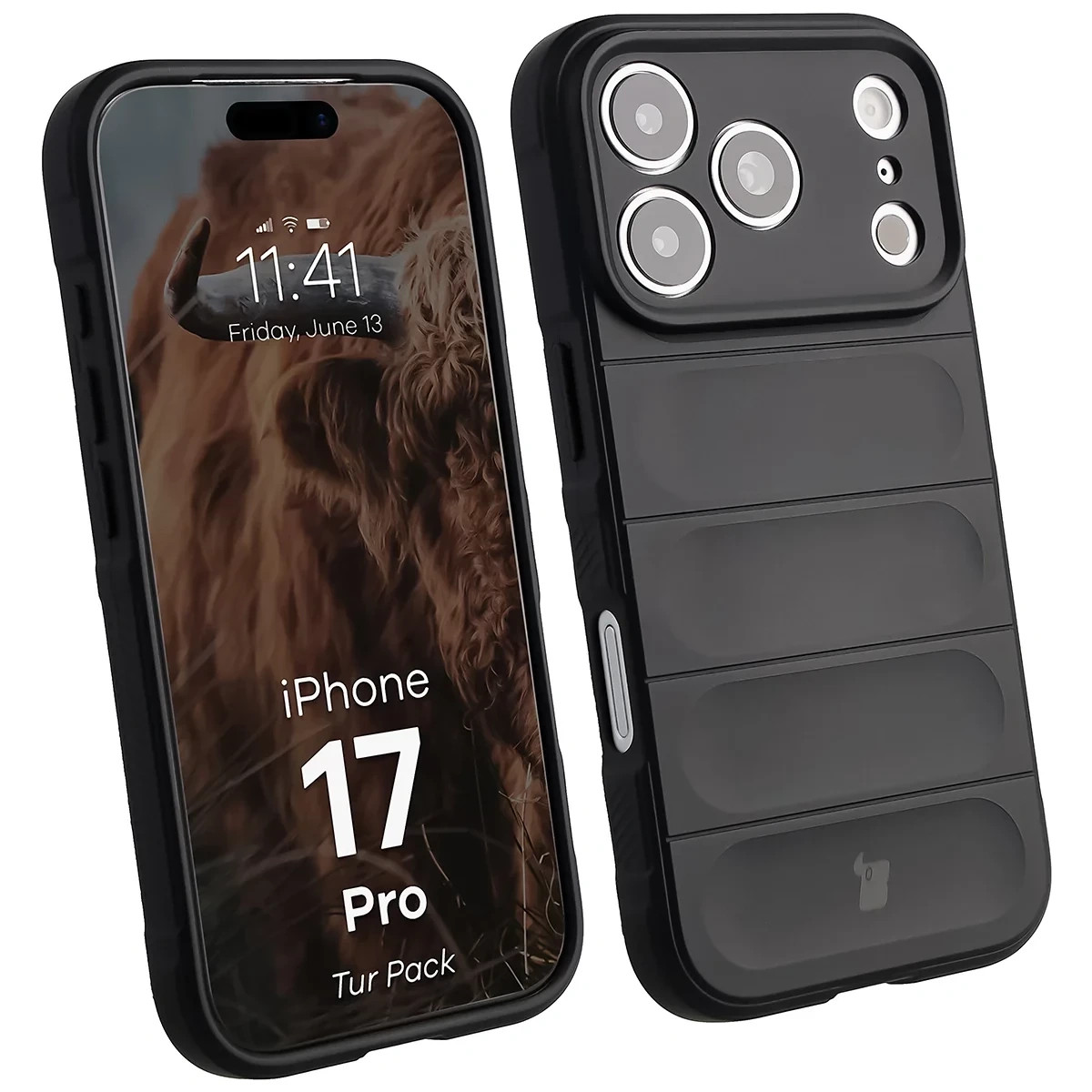 Kryt + szkło hartowane Bizon Tur Pack do iPhone 17 Pro, barva černá
