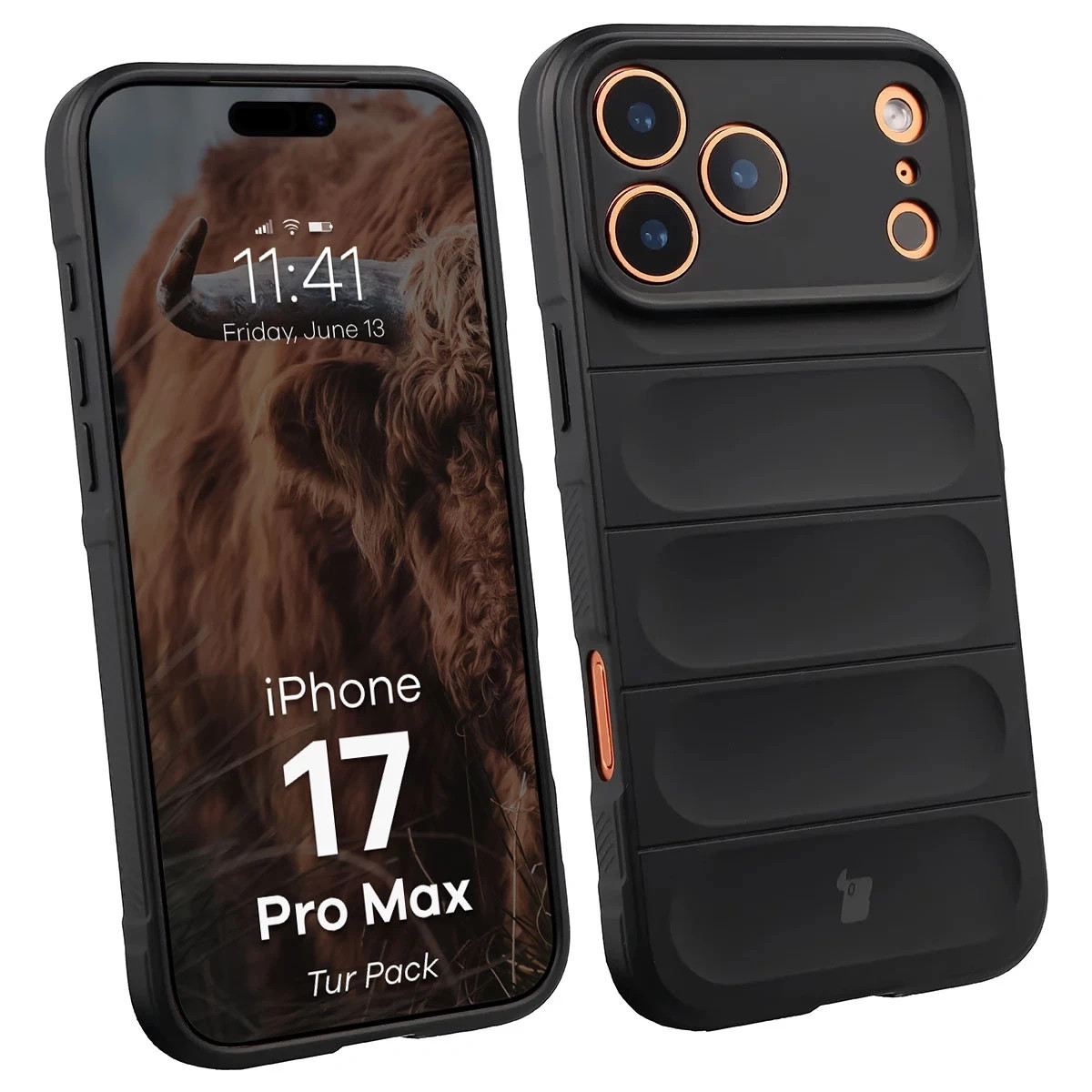 Kryt + szkło hartowane Bizon Tur Pack do iPhone 17 Pro Max, barva černá