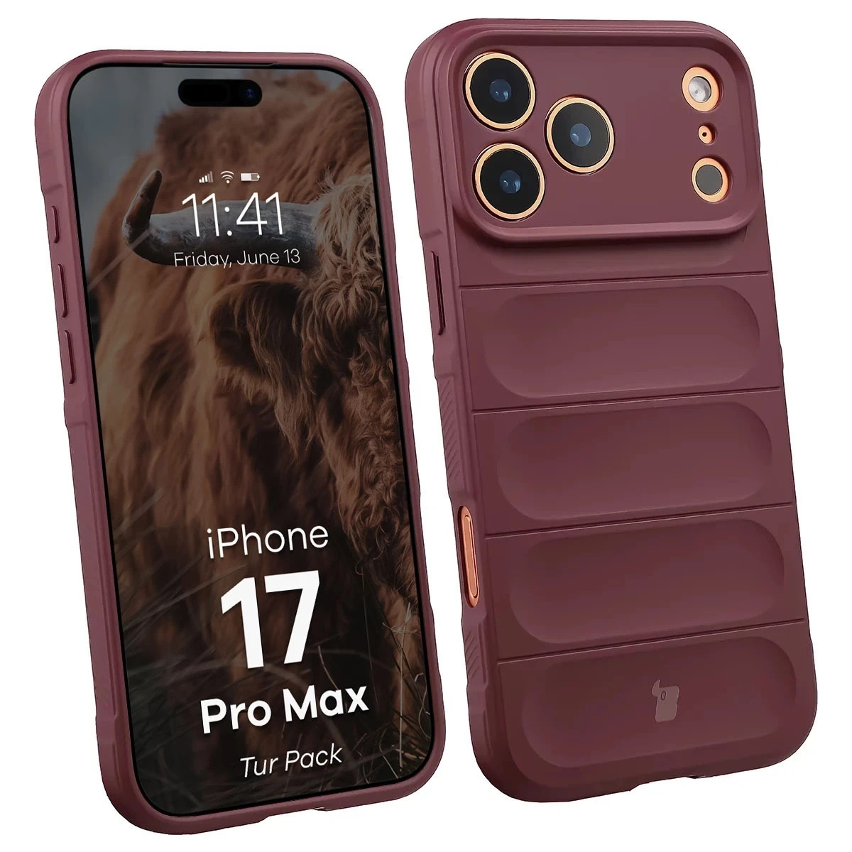 Kryt + szkło hartowane Bizon Tur Pack do iPhone 17 Pro Max, burgundowe