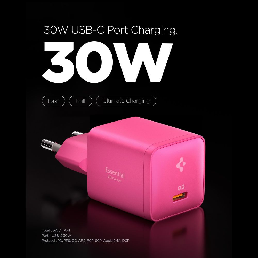 Síťová nabíječka Spigen EE301EU-GAN Essential USB-C Network Charger 30W Pink